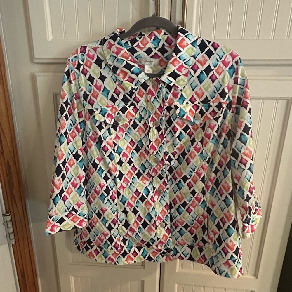 CJ Banks Multicolor Geometric Lightweight Jacket
